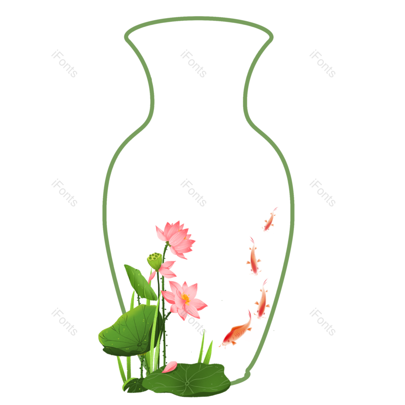 边框图片,装饰元素,荷花PNG,金鱼免抠素材